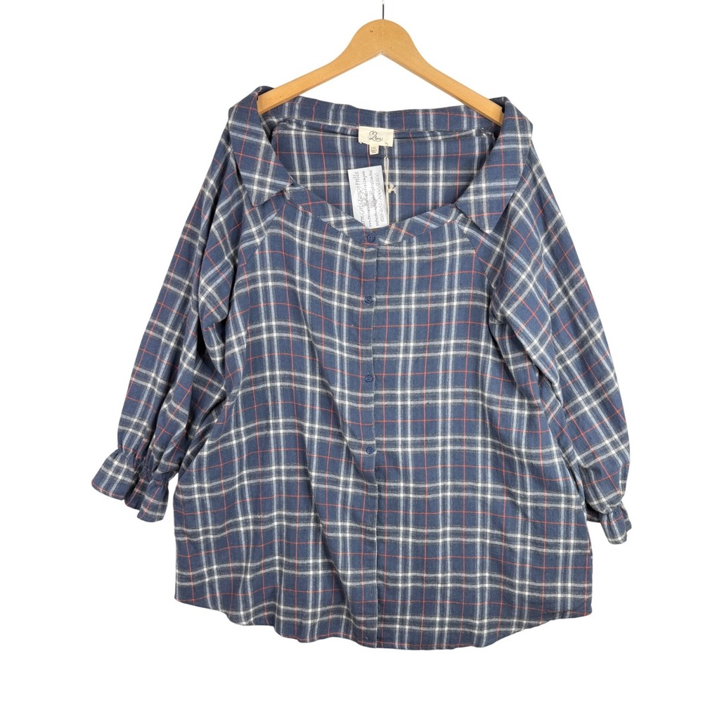 New‎ 2Love Plaid Button Down Shirt size 2X Blue/White